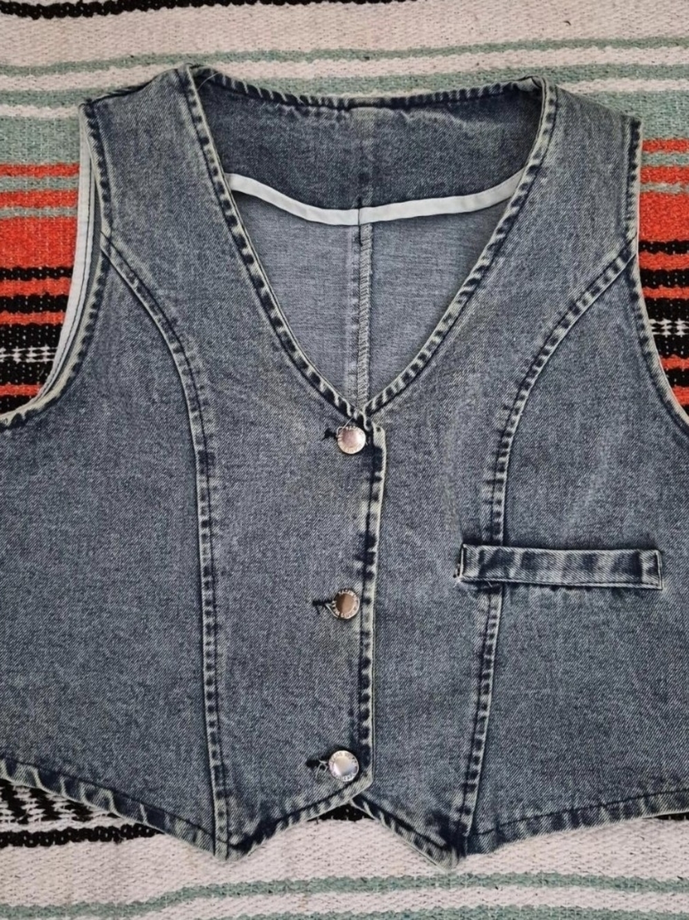 Classic Washed Denim Vest in Faded Blue